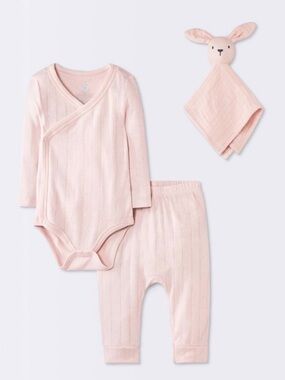 Cloud island Soft Knit Pink Baby One-Piece Set with Pants and Bunny Lovey